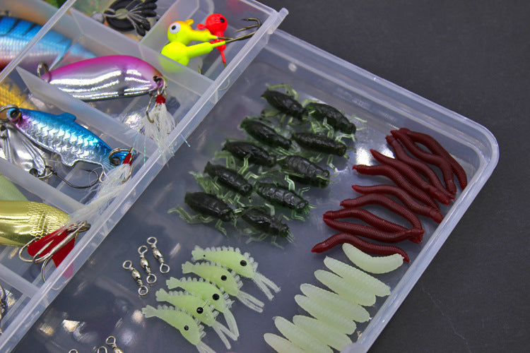 100-Piece Sequined Soft Bait Fishing Set with Hooks & Tackle Box