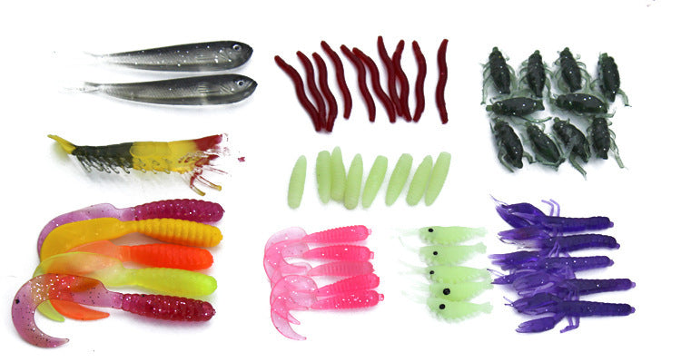 100-Piece Sequined Soft Bait Fishing Set with Hooks & Tackle Box