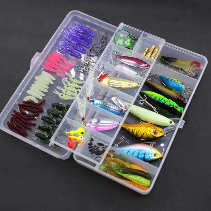 100-Piece Sequined Soft Bait Fishing Set with Hooks & Tackle Box