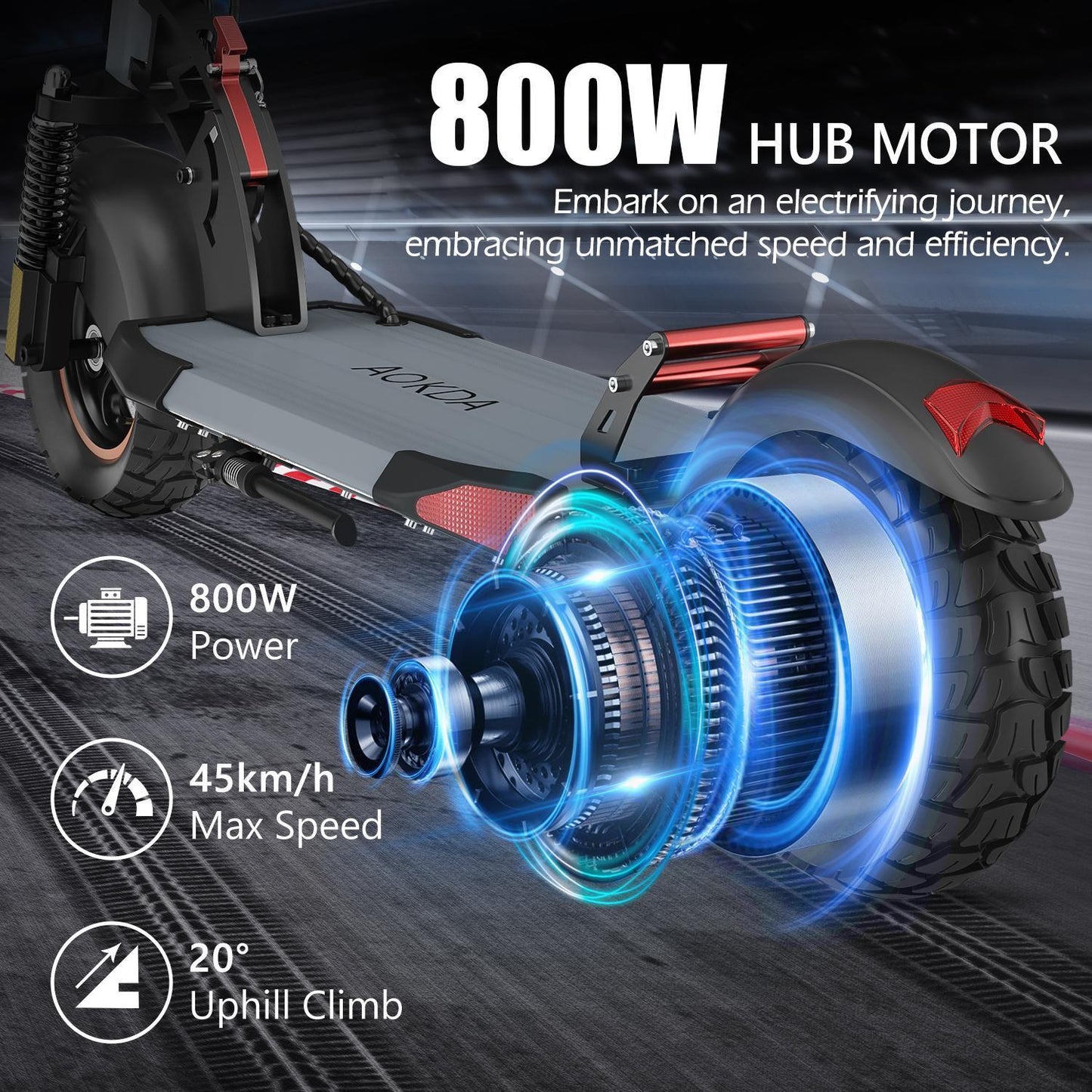 Oakda A1 Folding Electric Scooter – 800W, 48V, Black, EU/USA