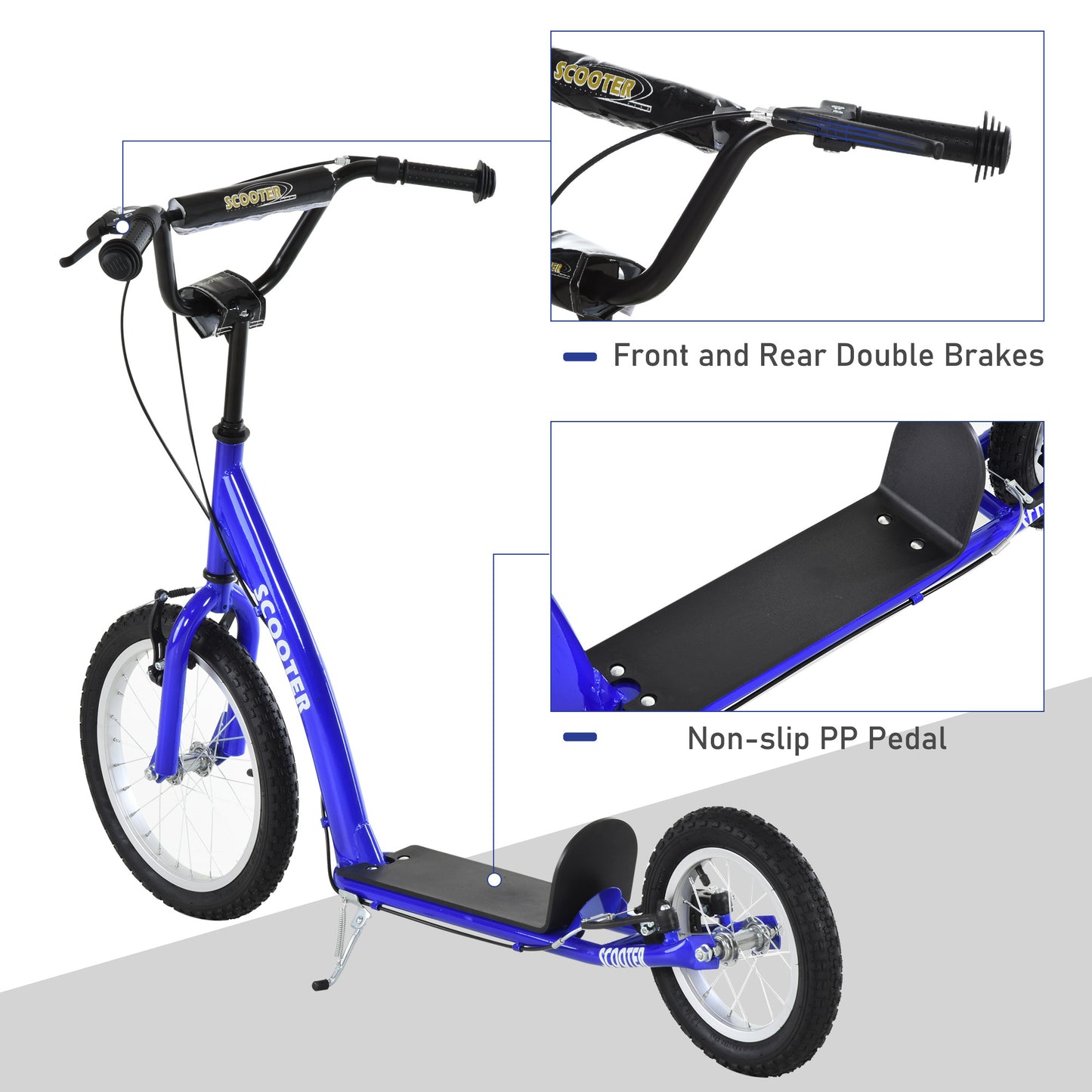 Kids Ride On Kick Scooter – Blue, Adjustable, Ages 5+, Dual Brakes