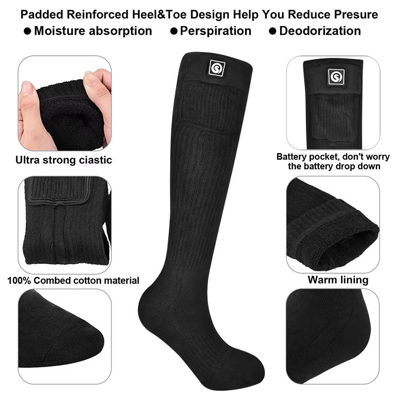 Men's Sporty Knitted Electric Heating Socks Far Infrared Fiber Heating Elements Anti-Slip Design Warm Cotton Spandex