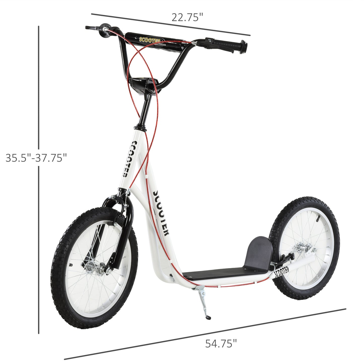 Toddler Scooter – White, Adjustable Handlebar, Dual Brakes, Inflatable Wheels