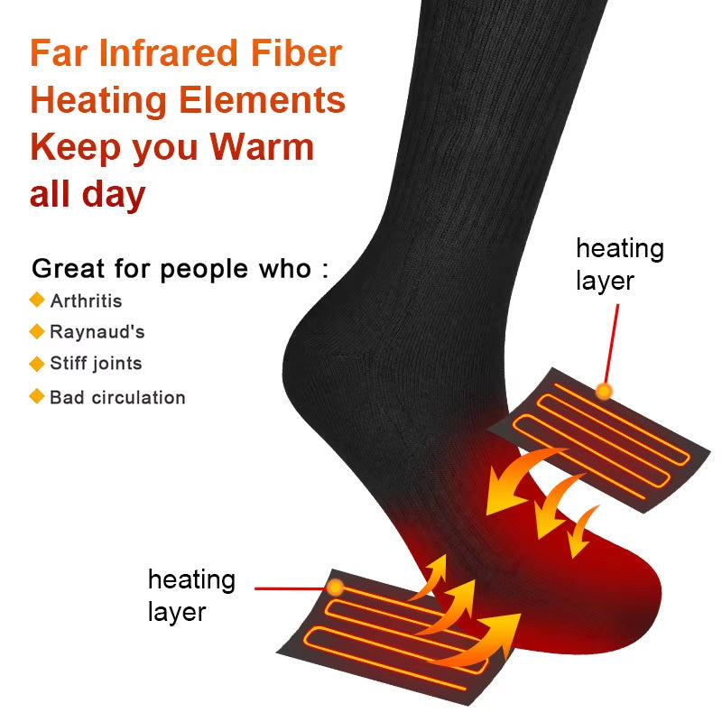 Men's Sporty Knitted Electric Heating Socks Far Infrared Fiber Heating Elements Anti-Slip Design Warm Cotton Spandex