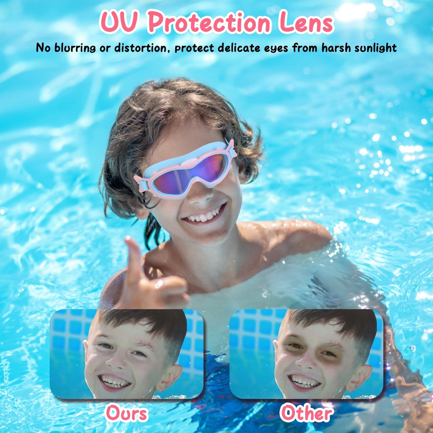 3 Colors Available – Kids Swim Goggles with Ear Plugs, UV Protection, Anti-Fog, Leak-Proof – Ages 3-16 – Pool, Beach, Water Park