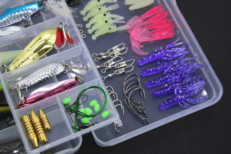 100-Piece Sequined Soft Bait Fishing Set with Hooks & Tackle Box