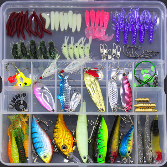 100-Piece Sequined Soft Bait Fishing Set with Hooks & Tackle Box