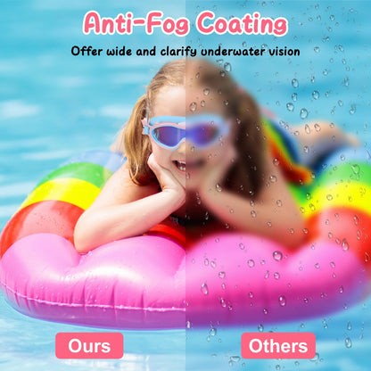 3 Colors Available – Kids Swim Goggles with Ear Plugs, UV Protection, Anti-Fog, Leak-Proof – Ages 3-16 – Pool, Beach, Water Park
