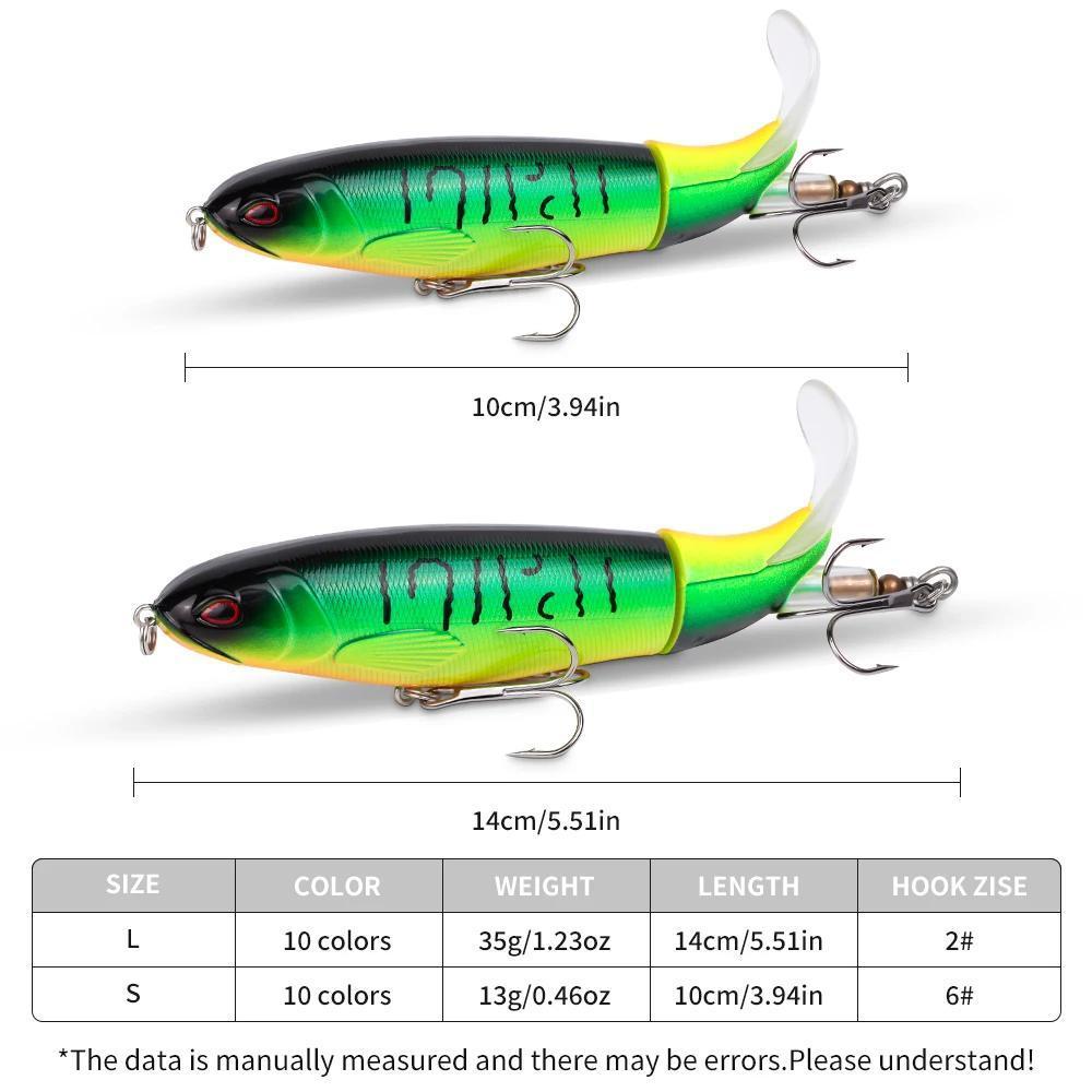 10-Piece 35g Topwater Fishing Lure Kit – 14cm Swiveling Tail Baits