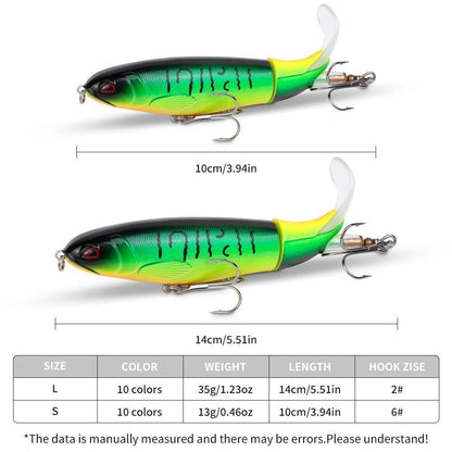 10-Piece 35g Topwater Fishing Lure Kit – 14cm Swiveling Tail Baits