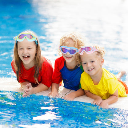 3 Colors Available – Kids Swim Goggles with Ear Plugs, UV Protection, Anti-Fog, Leak-Proof – Ages 3-16 – Pool, Beach, Water Park