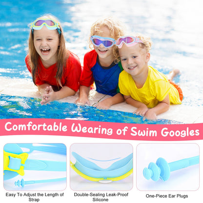 3 Colors Available – Kids Swim Goggles with Ear Plugs, UV Protection, Anti-Fog, Leak-Proof – Ages 3-16 – Pool, Beach, Water Park