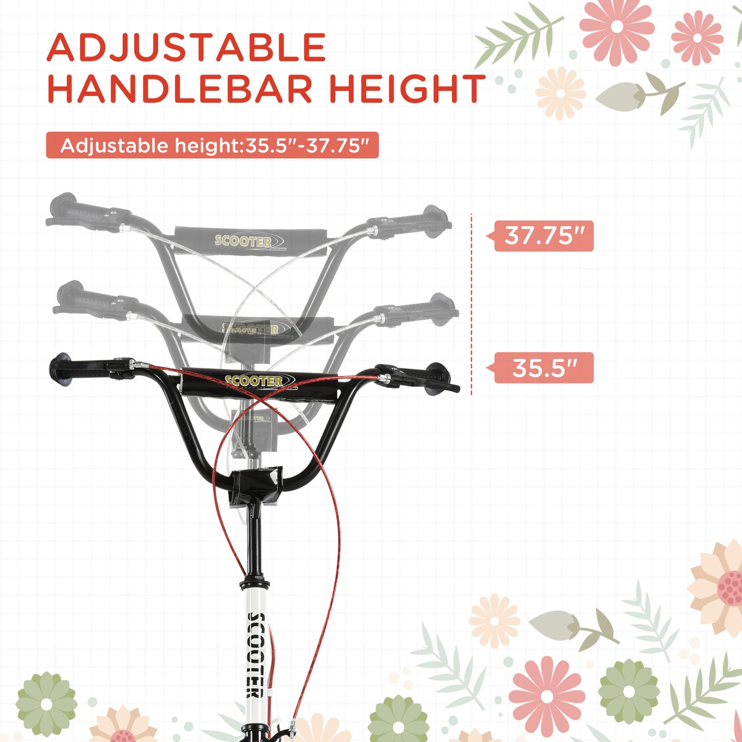 Toddler Scooter – White, Adjustable Handlebar, Dual Brakes, Inflatable Wheels